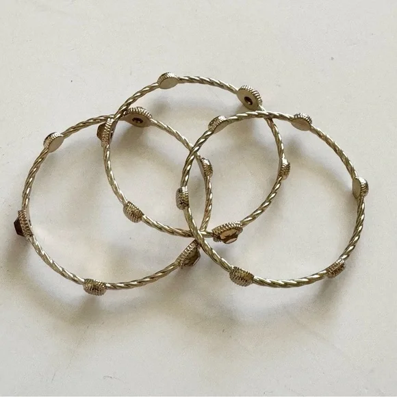 Gold Plated Bangle Bracelet Set with Gem Accents - Picture 5 of 5
